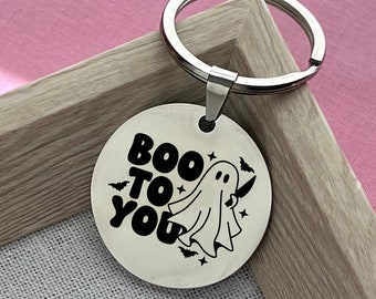 Llavero de Halloween personalizado de acero inoxidable "Buu To You": Fantasma espeluznante con cuchillo
