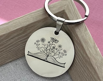 Personalized Stainless Steel Keychain: Blooming Flowers From Book