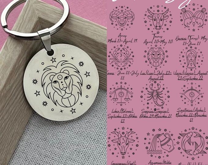 Custom Zodiac Stainless Steel Keychain - Personalized Astrology Charm - Birthday Gift