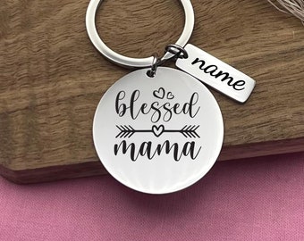 Custom Blessed Mama Stainless Steel Keychain - Personalized Gift For Mothers - Heartwarming Mother's Day Gift