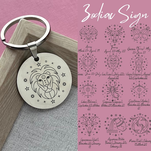 Custom Zodiac Stainless Steel Keychain - Personalized Astrology Charm - Birthday Gift