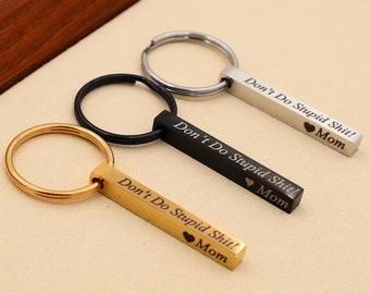 Personalized 3D Bar Keychain: Custom Name, Date, Location - Stainless Steel