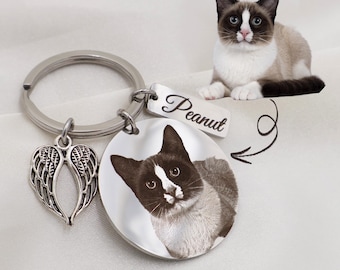Custom Pet Portrait Keychain: Engraved Stainless Steel Pet Memorial