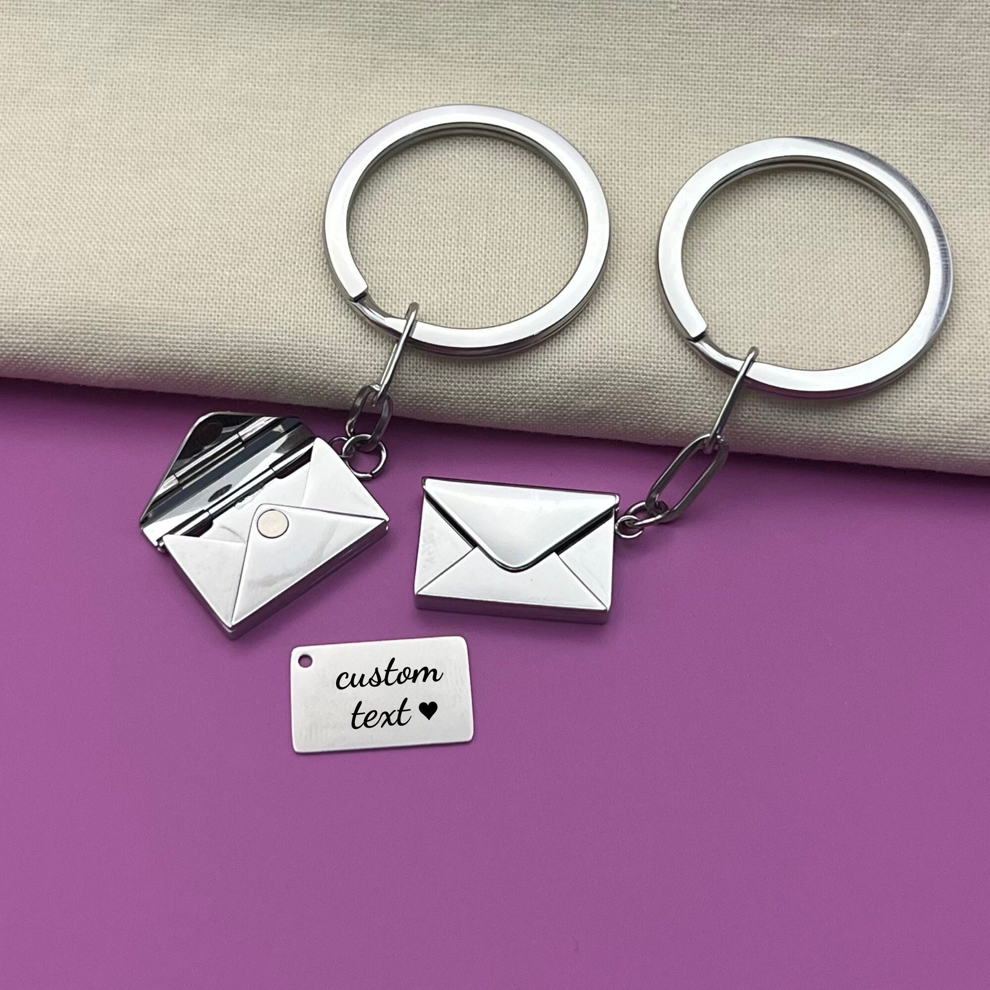AGISLONE Custom Keychain Personalized Envelope Key Chain for Women, Name  Engraved Secret Message Love Letter Keychain (Gold)…