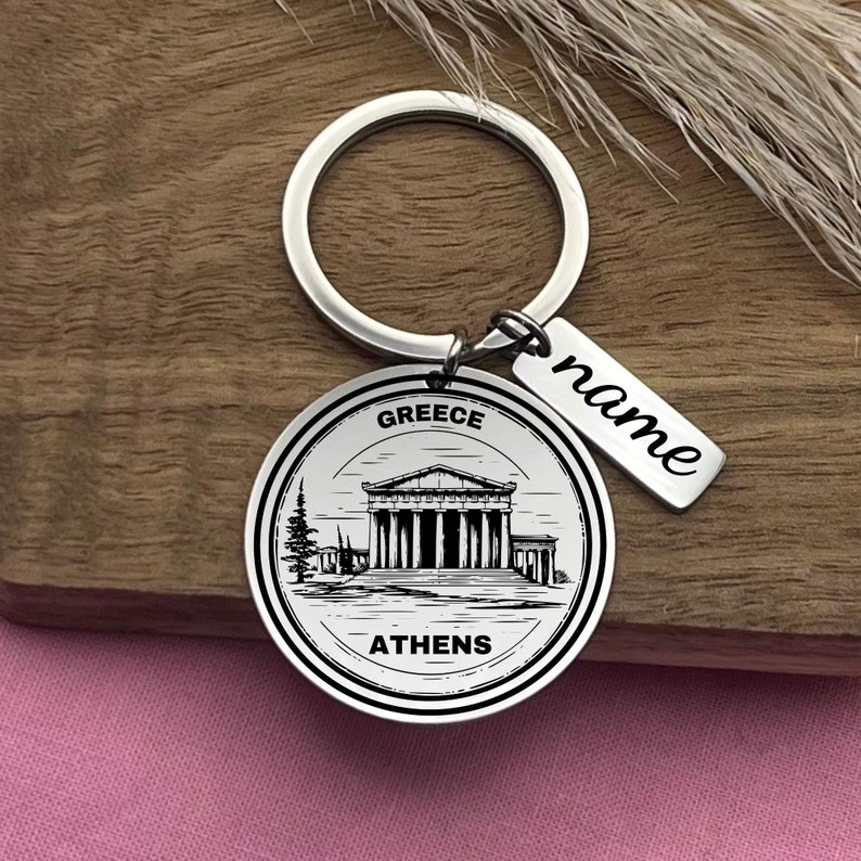 Personalized Athens Stainless Steel Keychain Athens Souvenir Keyring