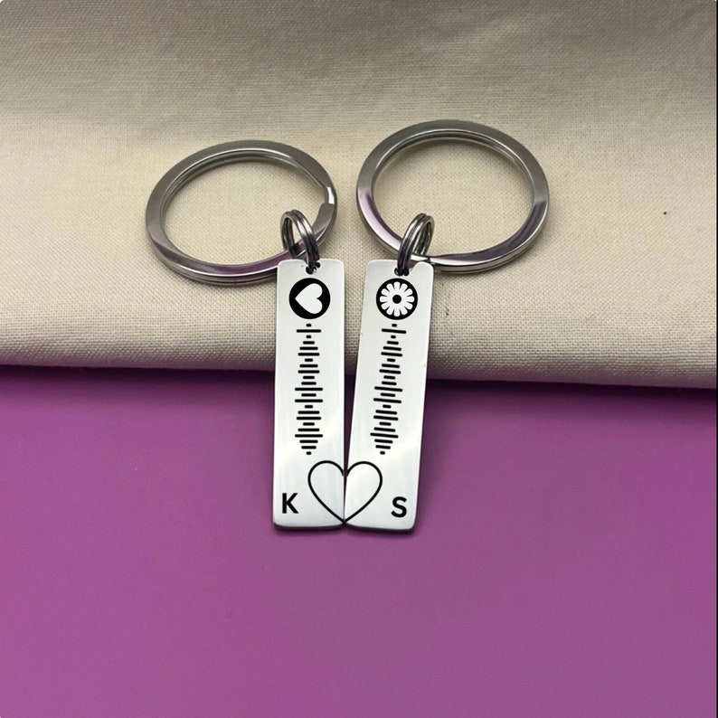 Custom Music Code Stainless Steel Keychain Set Personalized Couple Keychain Custom Love Keyring Valentine's Day Gift zdjęcie 2
