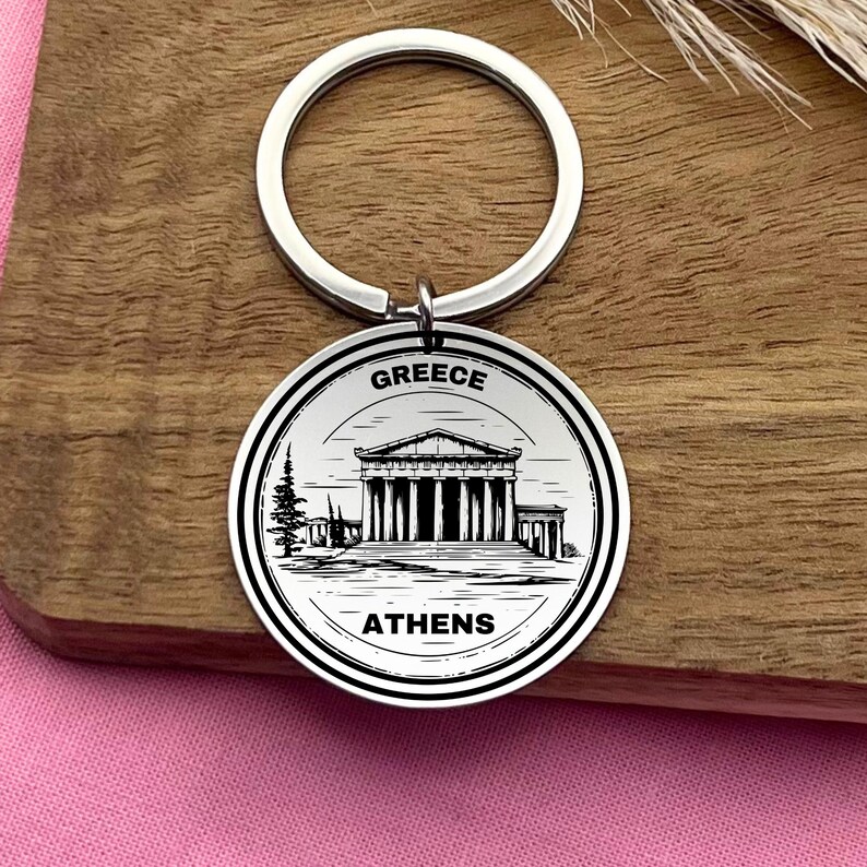 Personalized Athens Stainless Steel Keychain Athens Souvenir Keyring