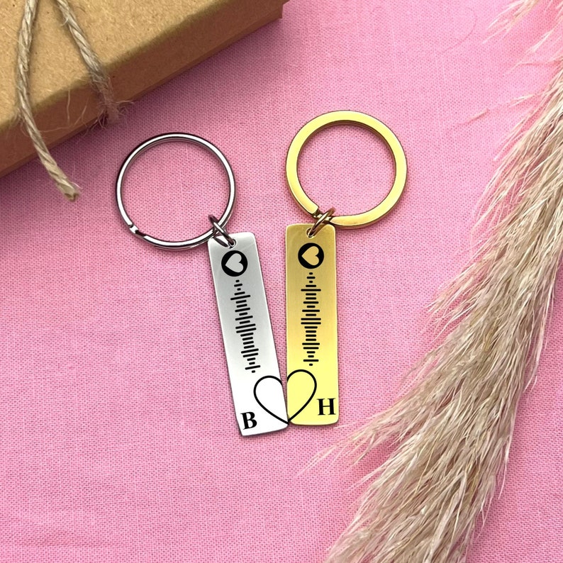 Custom Music Code Stainless Steel Keychain Set Personalized Couple Keychain Custom Love Keyring Valentine's Day Gift zdjęcie 1