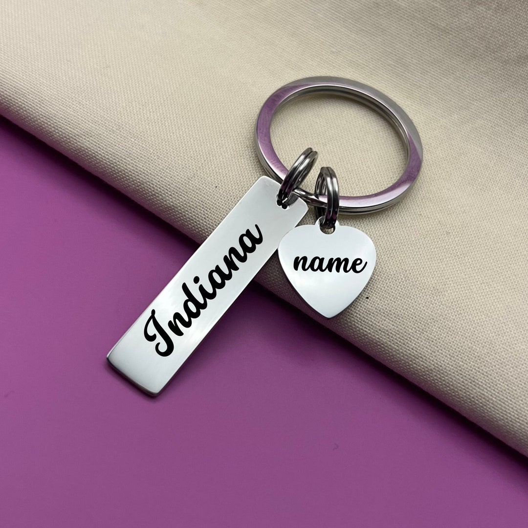 Personalized Indiana Keychain: Stainless Steel Souvenir With Custom ...