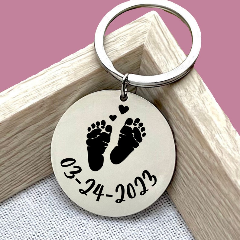 Personalized Baby Feet Stainless Steel Keychain - Custom Birthdate ...