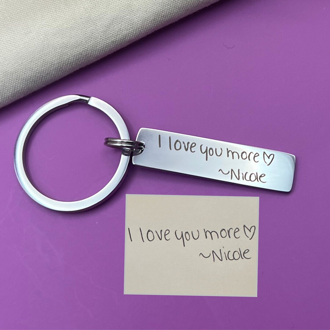 Custom Handwriting Stainless Steel Keyring Personalized Script Keychain Custom Signature
