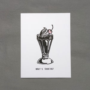 Handprinted Milkshake &quot;What&#39;s Shaking?&quot; Note Card