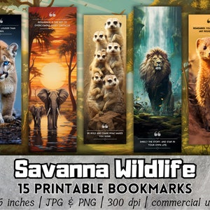 15 druckbare Lesezeichen Savannah Animals Wildlife | Motivierende Zitate | PNG & PDF | Digitale Downloads | Sublimations-Lesezeichen | Bundle-Sets