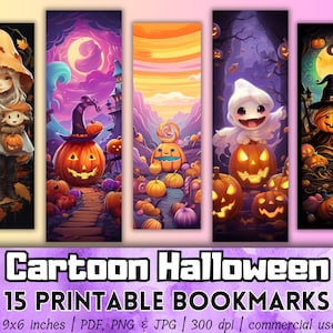 15 Boo-tiful Halloween Cartoon Bookmarks | High-Quality Printables | PNG & PDF | Digital Download | Unique Collectibles | Bundle Set