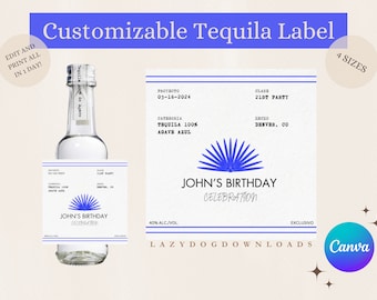 "Anpassbares Tequila Etikett - Geburtstagsgeschenk, Canva Vorlage (Digitaler Download)""