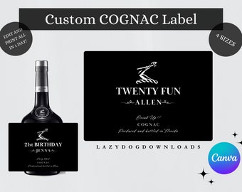 カスタマイズ可能なコニャックラベル - 誕生日や独身パーティーの記念品に印刷可能（Canva）