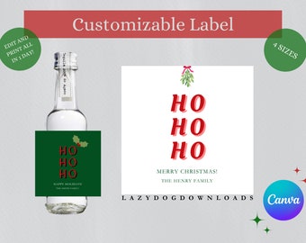 Etiqueta de licor de alcohol de Navidad personalizable imprimible: fiesta de Navidad/fiesta navideña/Papá Noel/DIY Ho Ho Ho Party Favors-50mL/375mL/750mL/1L