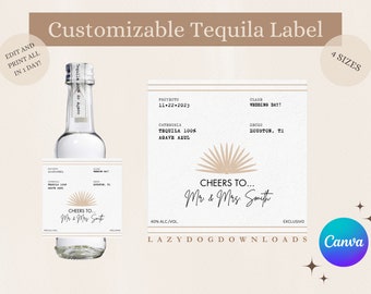 Étiquette Casamigos personnalisable imprimable - Canva - Étiquette tequila/Faveur de fête de mariage/DIY Budget Mariage/Bachelorette - 50mL, 375mL, 750mL, 1L