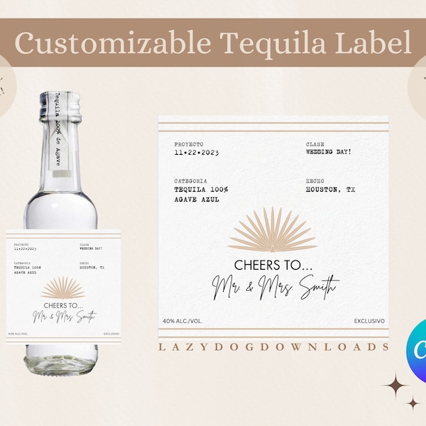 Printable Customizable Casamigos Label - Canva - Tequila label/Wedding Party Favor/DIY Budget Wedding/Bachelorette - 50mL, 375mL, 750mL, 1L