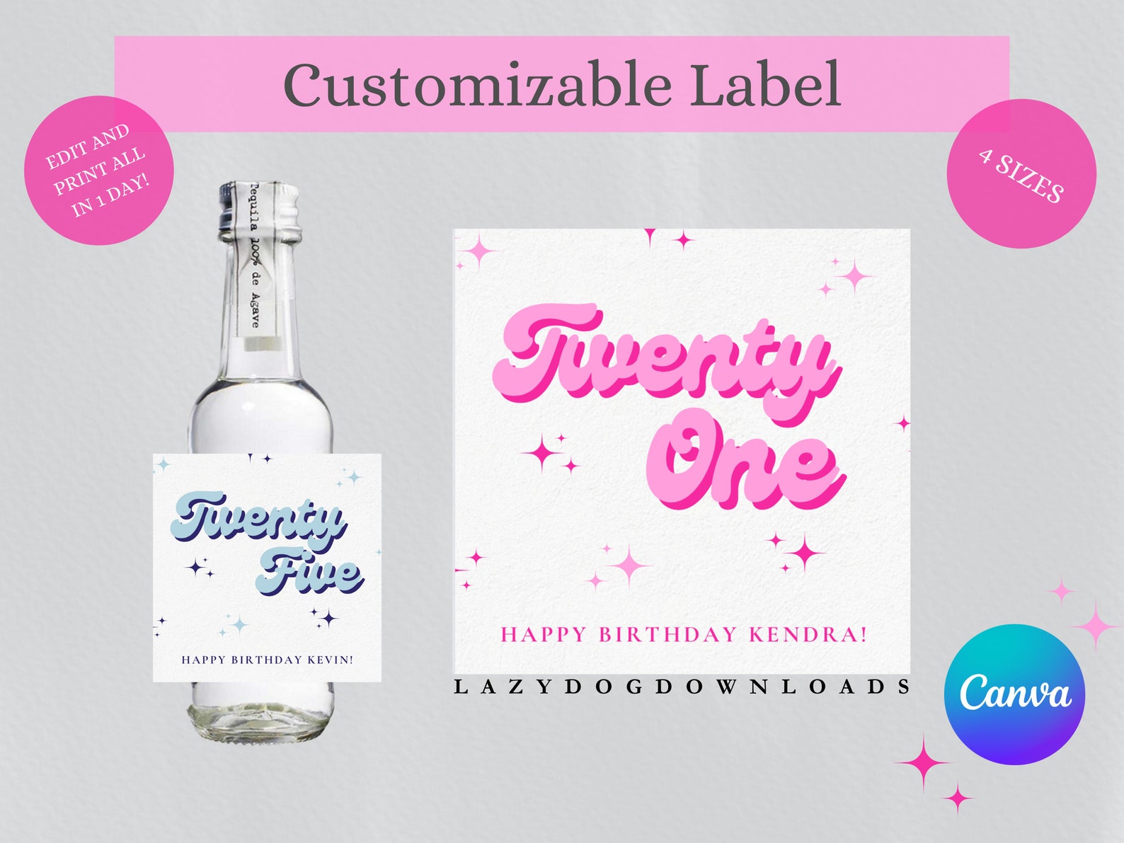 Printable Customizable Retro Inspired Alcohol Label canva, 21st ...