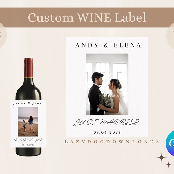 Custom Photo Wine Label Canva Template - Personalizable - Engagement wedding gift/annivesary present/couples special occasion wine bottle