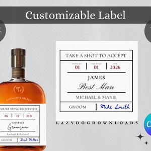 Etichetta alcolica personalizzabile per proposta dello sposo dello sposo, tela, regalo di whisky per lo sposo, testimone dello sposo/uomo d’onore/usciere/regalo di nozze- 50 ml/375 ml/750 ml