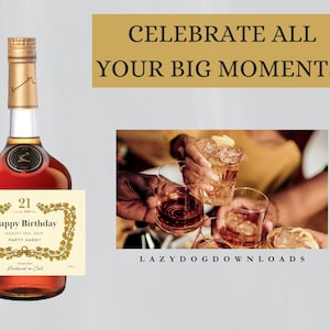 Customizable Cognac Label Canva, Printable Personalized Cognac Label, 21st Birthday Party, Bachelorette Favor, 50mL/375mL/750mL/1L image 5
