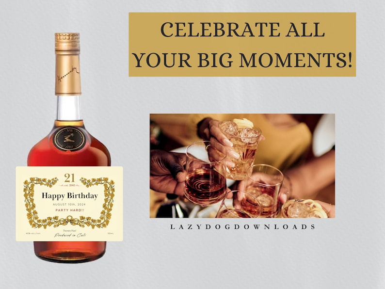 Customizable Cognac Label Canva, Printable Personalized Cognac Label, 21st Birthday Party, Bachelorette Favor, 50mL/375mL/750mL/1L image 5