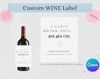 Etiqueta de vino de anuncio de embarazo personalizable - Canva - Anuncio de embarazo/Regalo de abuelo/Regalo de tía/Revelación de género/Baby Shower