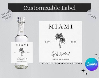 Etiqueta de alcohol personalizable imprimible -Canva/Ubicación Bachelorette Party Favor/Minimal/DIY Bach/Estética/Playa - 50mL, 375mL, 750mL, 1L