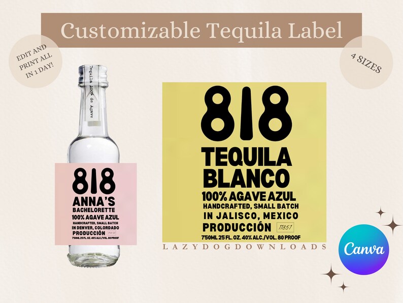 Printable Customizable 818 Tequila Label canva Template Tequila Label