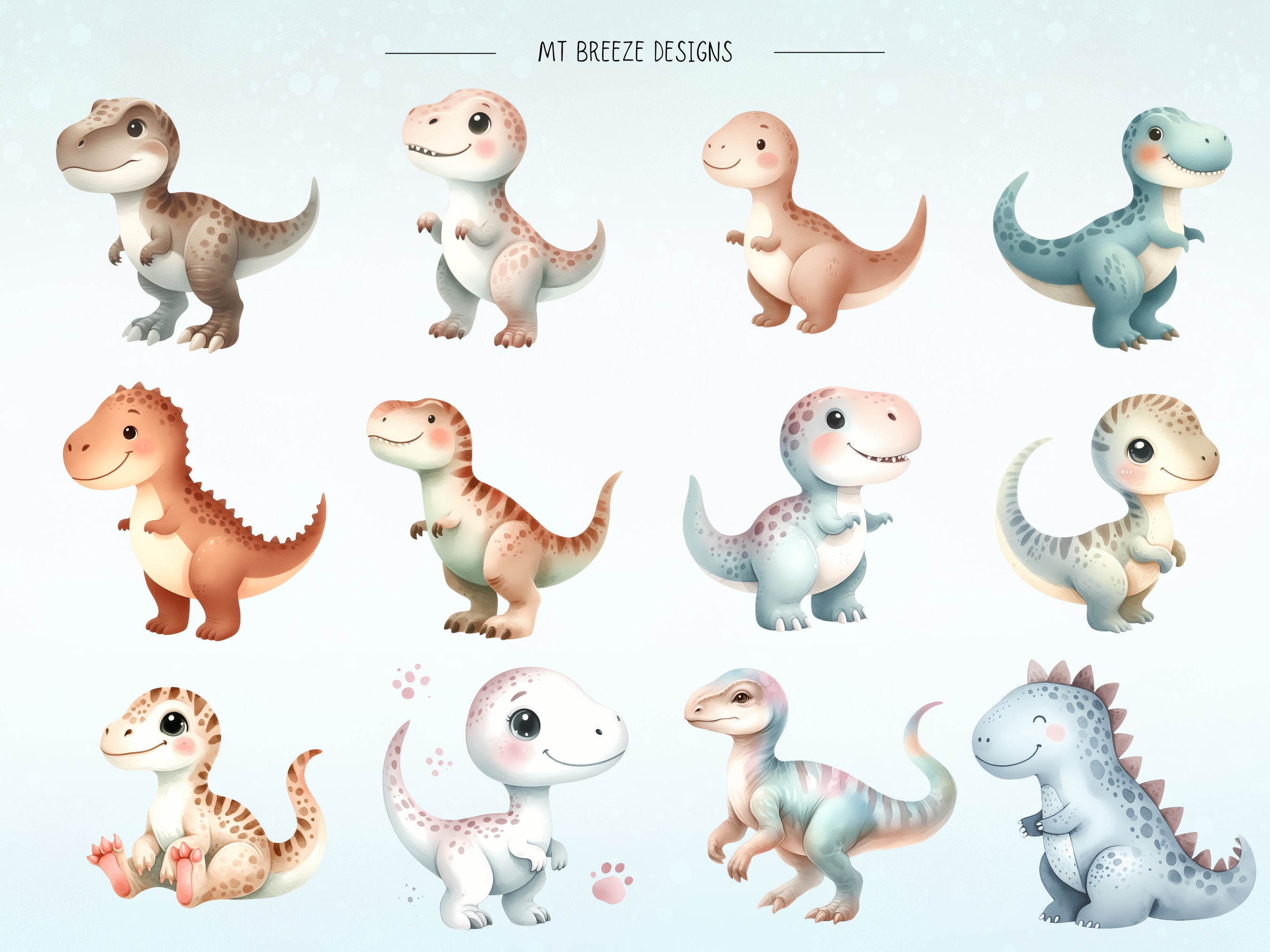 48 Dinosaurs Clipart Set High Resolution Cute Baby Dino Watercolor Clip ...