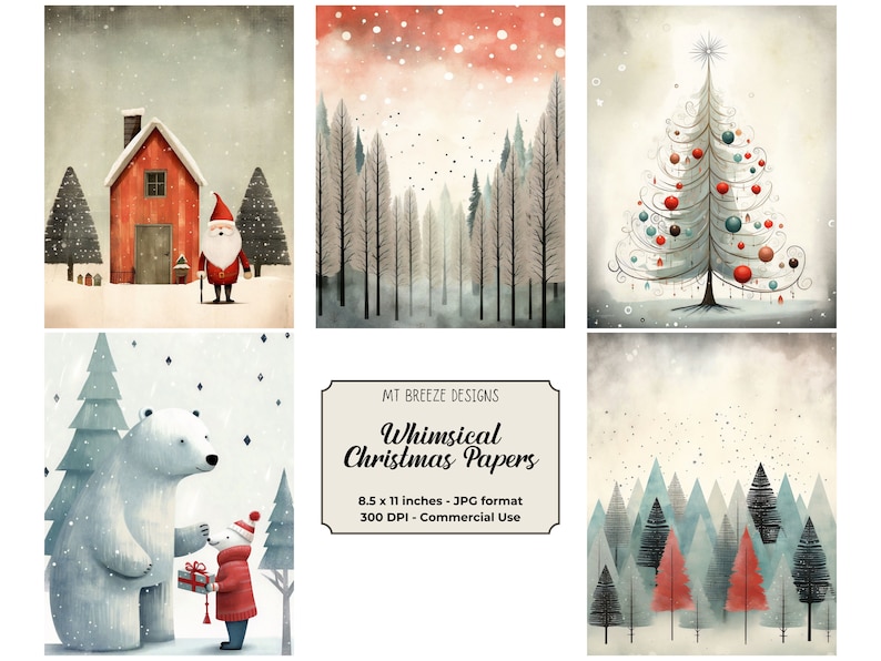 20 Whimsical Christmas Digital Paper Set, Xmas Holiday Background, Download Junk Journal JPG, Winter Scrapbook Paper, US Letter Vertical image 7