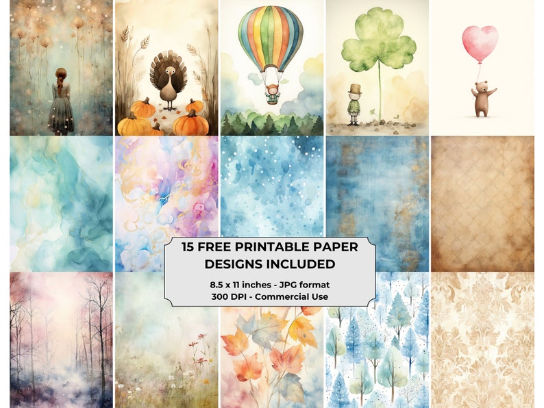 20 Whimsical Christmas Digital Paper Set, Xmas Holiday Background, Download Junk Journal JPG, Winter Scrapbook Paper, US Letter Vertical image 8