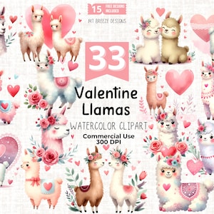 33 set di clipart di lama di San Valentino - file PNG di clip art di cuori di animali di San Valentino per la realizzazione di cartoline, mestieri di carta, sublimazione, stampe per vivai