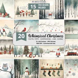 20 conjunto de papel digital caprichoso de Natal, fundo de férias de Natal, download de Junk Journal JPG, papel de álbum de recortes de inverno, carta dos EUA horizontal,
