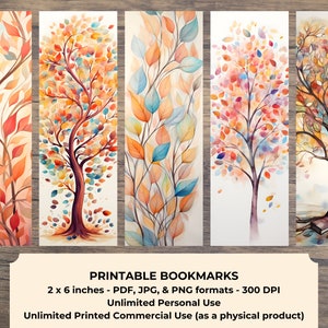 20 Fall Leaves PRINTABLE Bookmarks, High Resolution Digital Download ...