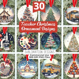 30 Schule und Lehrer Runde Ornament PNG Bundle - Sublimations Ornament Designs für Mathematik, Wissenschaft, Musik, Kunst, Sprache, Geschichte, Busfahrer