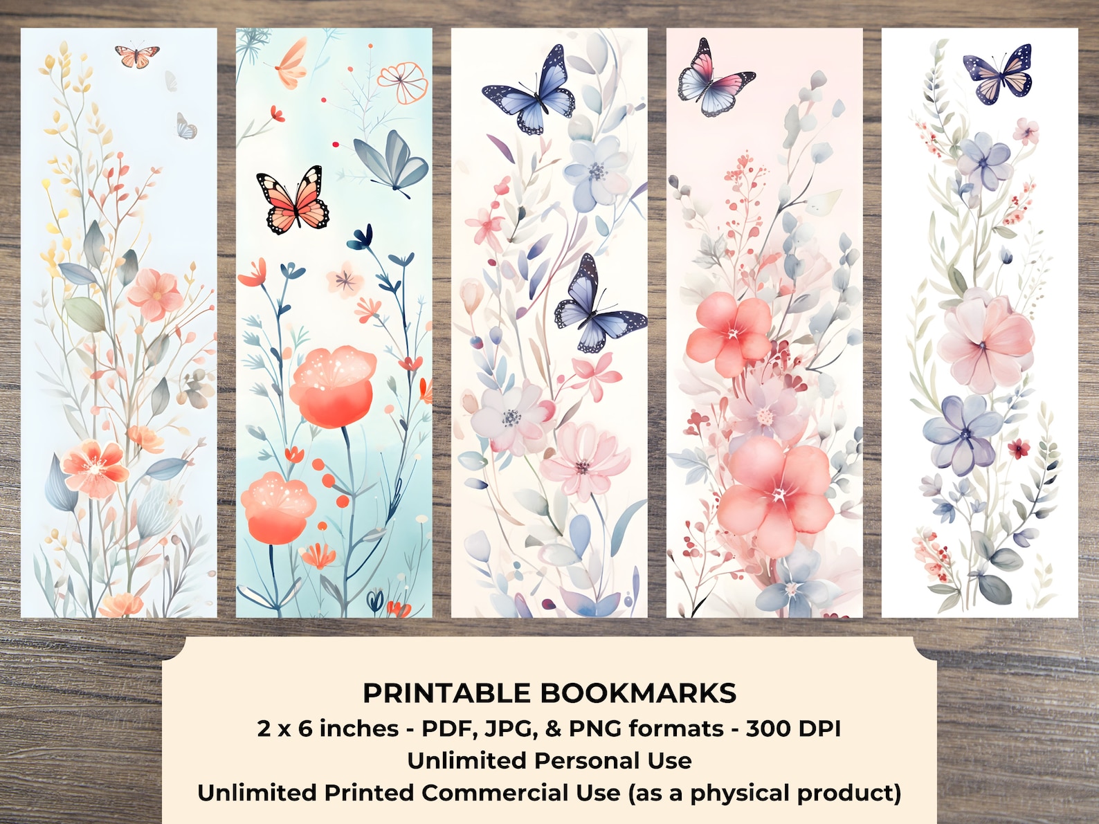 Butterfly Floral PRINTABLE Bookmarks, High Resolution Digital Download ...