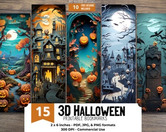3D Halloween DRUCKBARE Lesezeichen, hochauflösender digitaler Download gruseliges JPG Lesezeichen-Set, PNG Lesezeichen Sublimation, Geschenk für Buchliebhaber