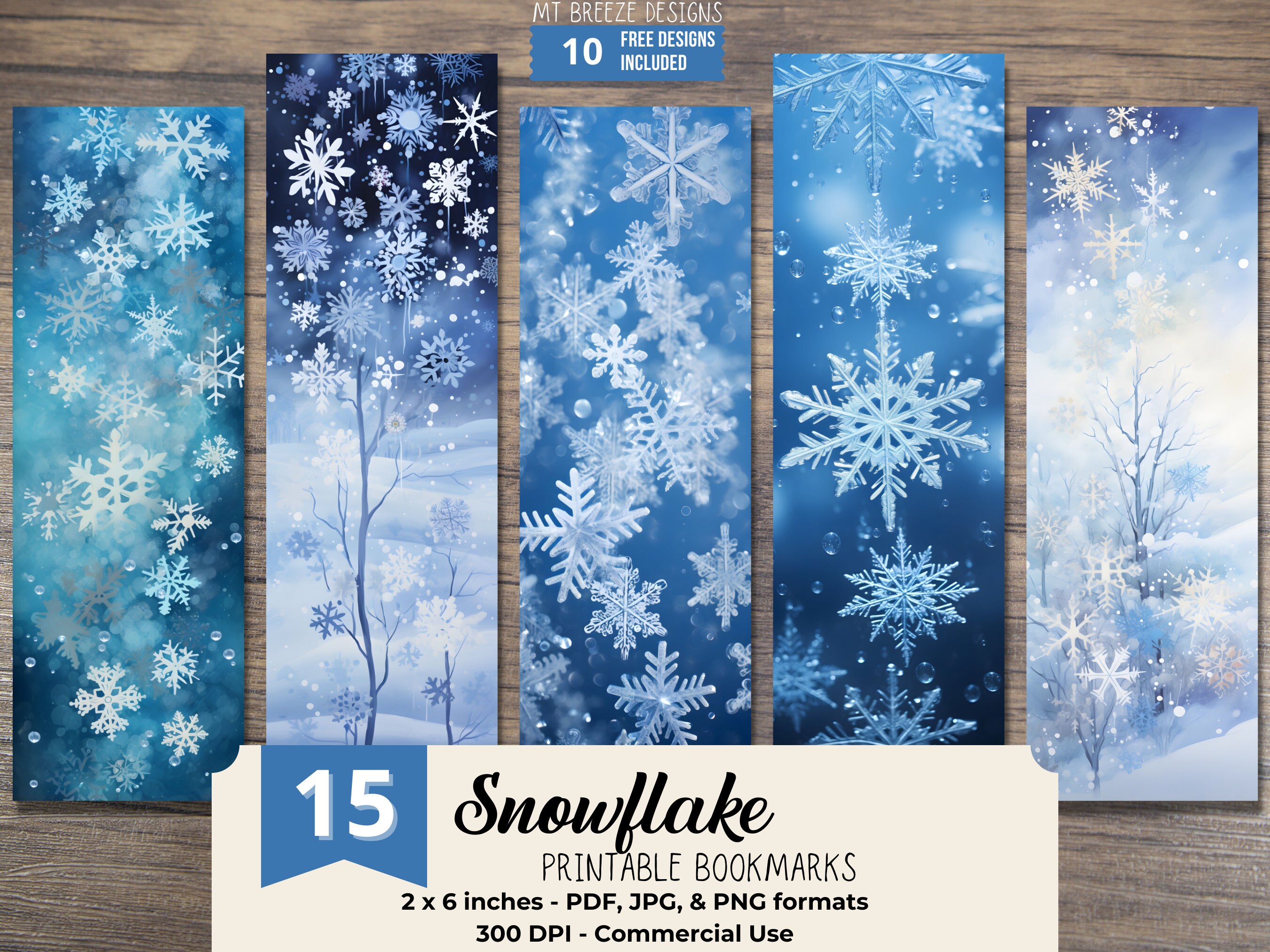 15 Snowflake PRINTABLE Bookmarks, High Resolution Digital Download Winter Snow Christmas JPG Bookmark Set, PNG sublimation, stocking stuffer