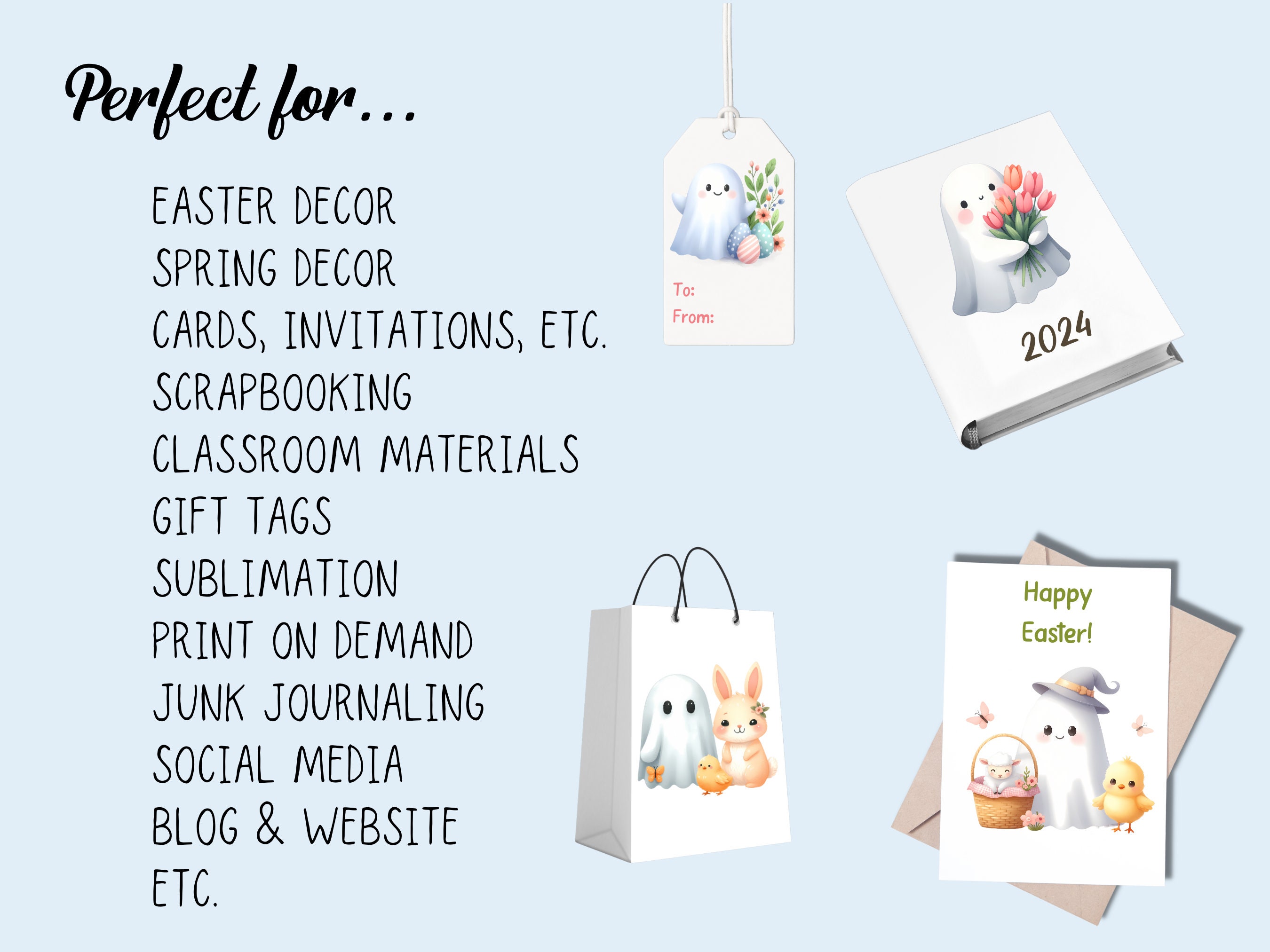 46 Easter Ghosts Clipart Set Spooky Spring Ghosts With Easter Eggs ...