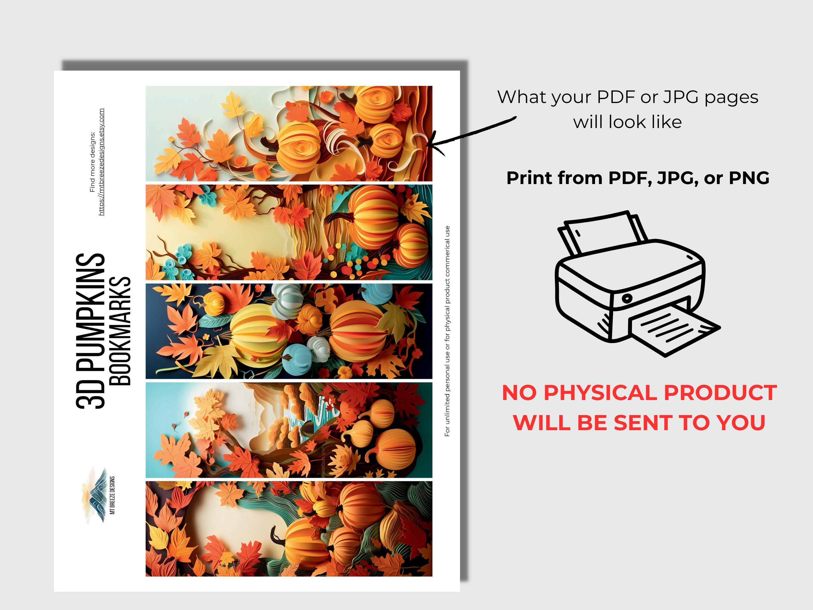 3D Pumpkin PRINTABLE Bookmarks High Resolution Digital - Etsy