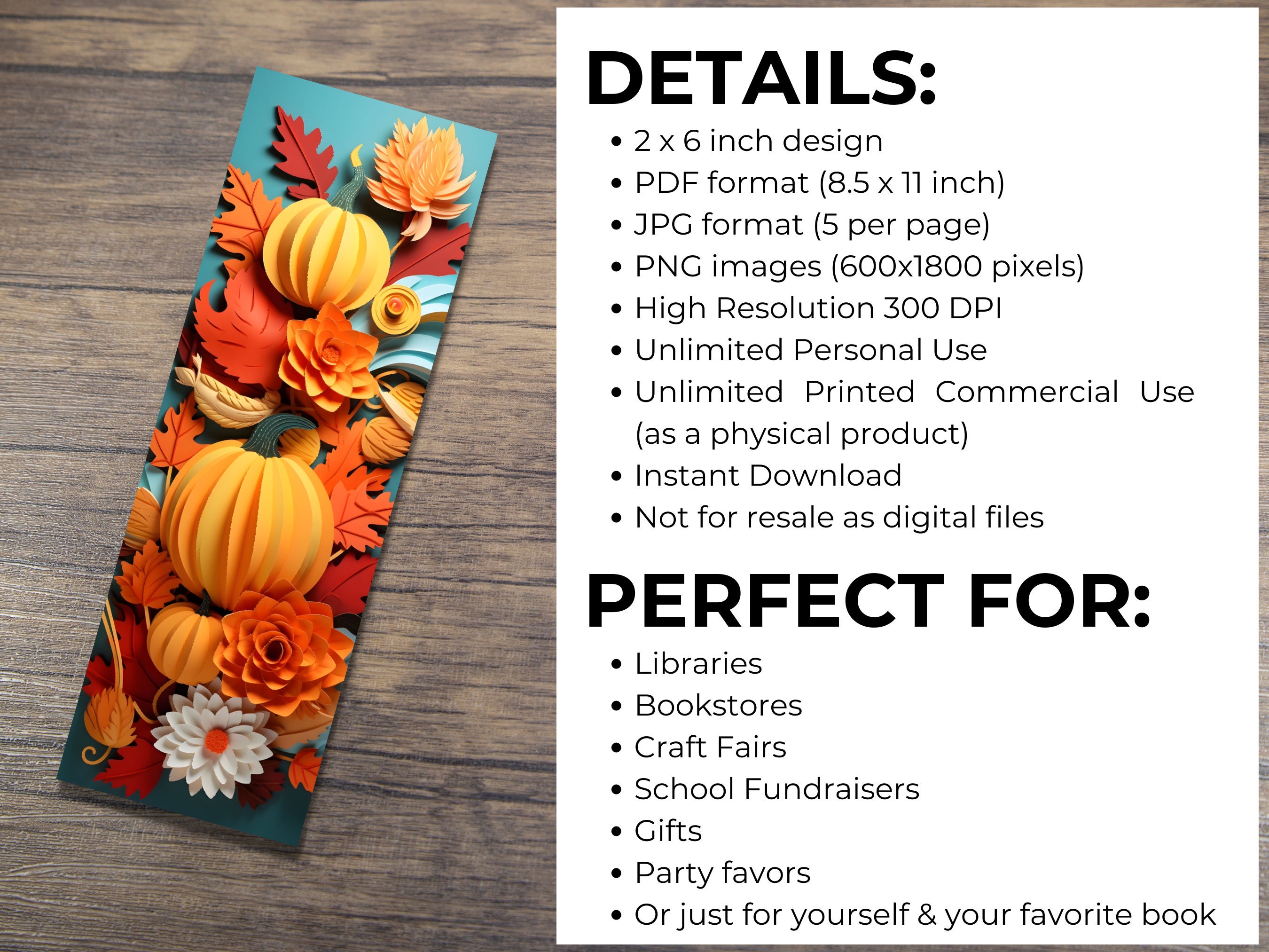 3D Pumpkin PRINTABLE Bookmarks, High Resolution Digital Download Fall ...