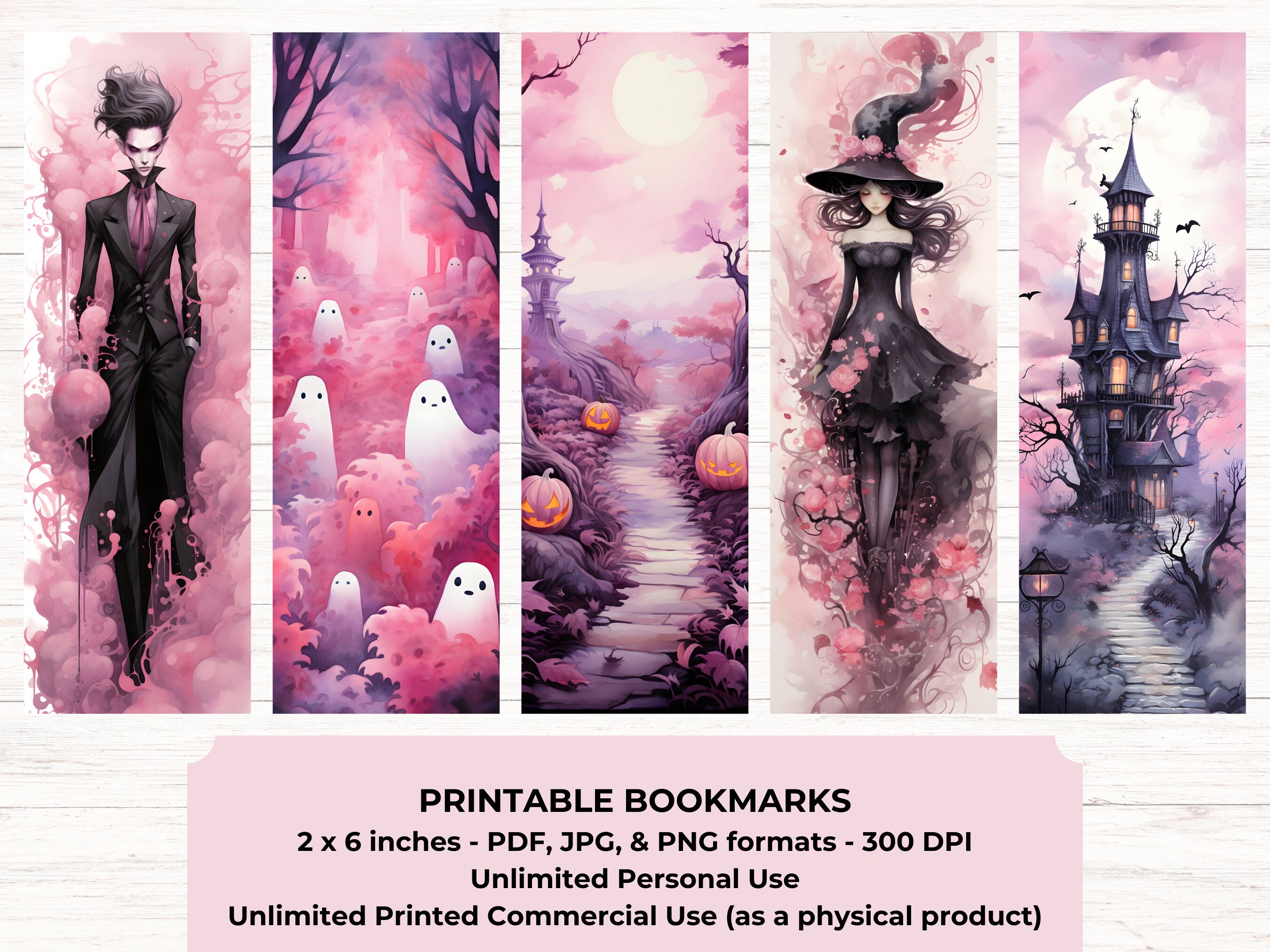 20 Pink Halloween PRINTABLE Bookmarks - High Resolution Digital ...