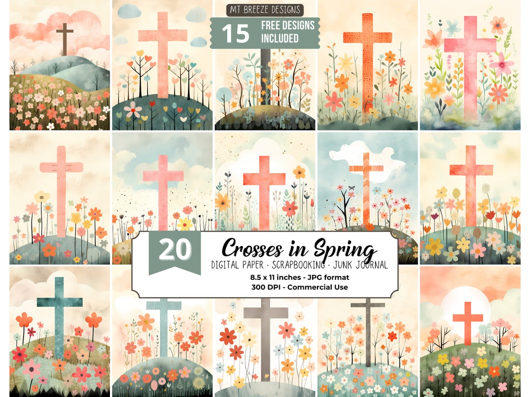 20 Crosses in Spring Digital Paper Set, Easter Cross Background ...