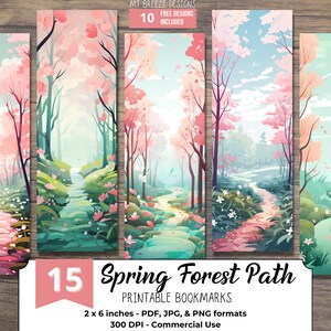 Spring Forest Path PRINTABLE Bookmarks, Spring Blossom Landscape ...