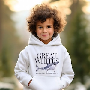 Great White Shark Kids Sweatshirt, Boys and Girls Sweatshirt, Ocean Lover Jumper, Shark Graphic Tee, Kids Gift