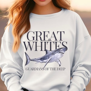 Great White Shark Sweatshirt Unisex, Shark Lover Gift, Ocean Sweatshirt, Animal Graphic Tee, Wildlife Jumper