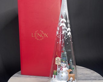 LENOX BRAND NEW Lit Christmas Cone with North Pole Snowman Scene